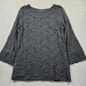 Ruffle Lace Top Shirt Crochet Reyna Womens M Long Sleeve Black Goth Floral